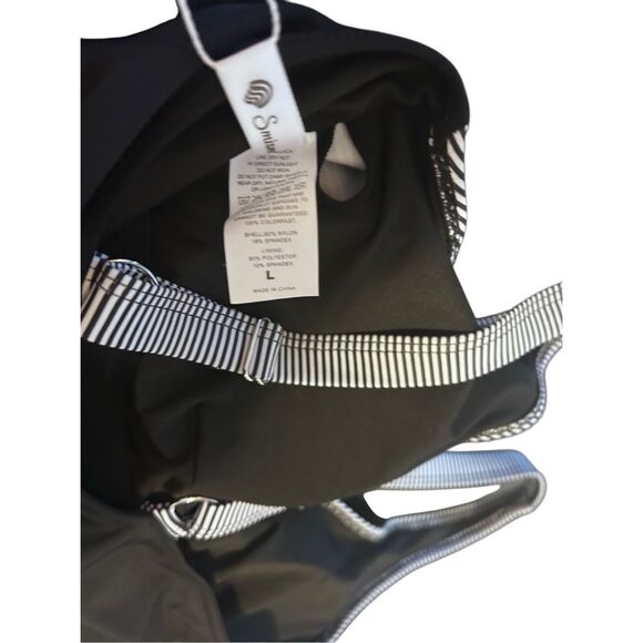 Smismivo Black Striped Size L Tummy Control Criss Cross One Piece Swimsuit Bathi - Picture 9 of 11